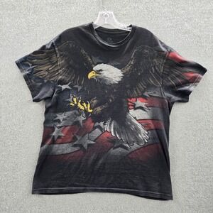 Liquid Blue Men Shirt Large Black USA Flag American Bald Eagle Patriot Tee READ